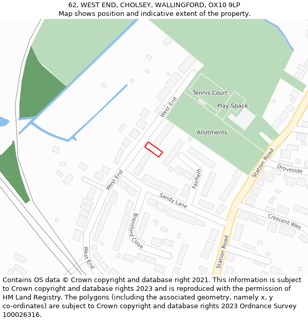 62, WEST END, CHOLSEY, WALLINGFORD, OX10 9LP: Location map and indicative extent of plot