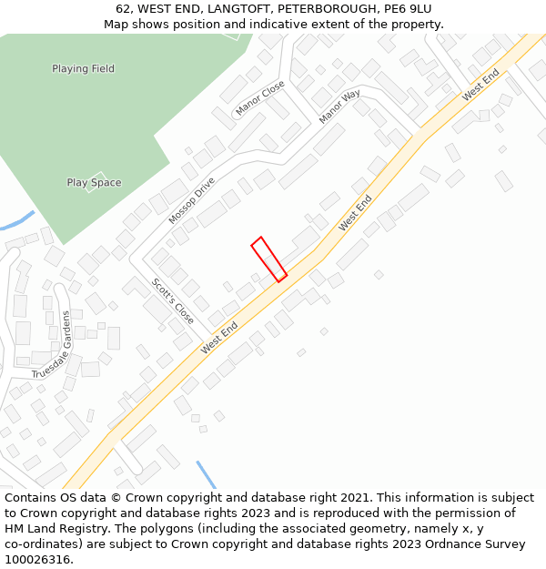 62, WEST END, LANGTOFT, PETERBOROUGH, PE6 9LU: Location map and indicative extent of plot