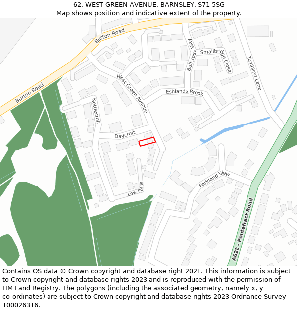 62, WEST GREEN AVENUE, BARNSLEY, S71 5SG: Location map and indicative extent of plot