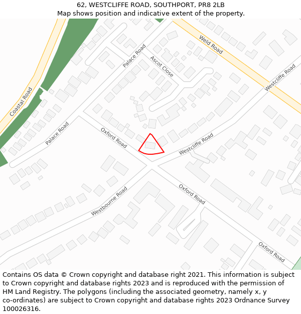 62, WESTCLIFFE ROAD, SOUTHPORT, PR8 2LB: Location map and indicative extent of plot