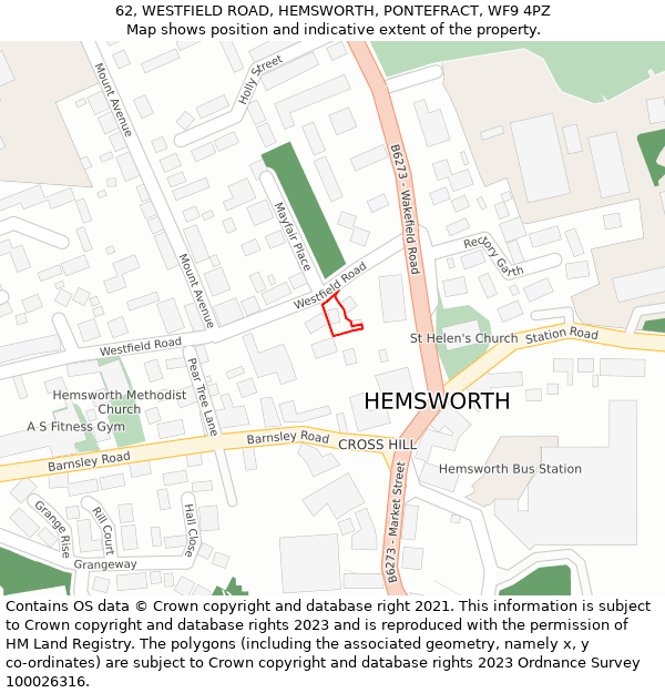 62, WESTFIELD ROAD, HEMSWORTH, PONTEFRACT, WF9 4PZ: Location map and indicative extent of plot