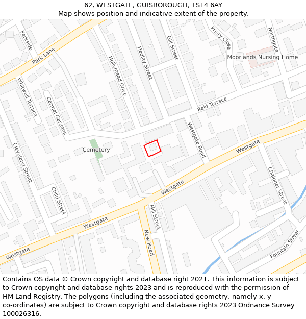 62, WESTGATE, GUISBOROUGH, TS14 6AY: Location map and indicative extent of plot