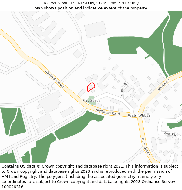 62, WESTWELLS, NESTON, CORSHAM, SN13 9RQ: Location map and indicative extent of plot