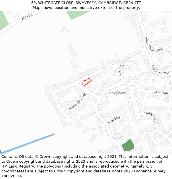 62, WHITEGATE CLOSE, SWAVESEY, CAMBRIDGE, CB24 4TT: Location map and indicative extent of plot