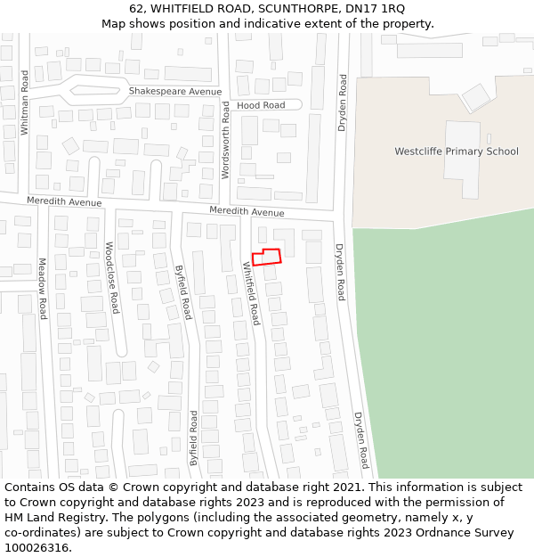 62, WHITFIELD ROAD, SCUNTHORPE, DN17 1RQ: Location map and indicative extent of plot