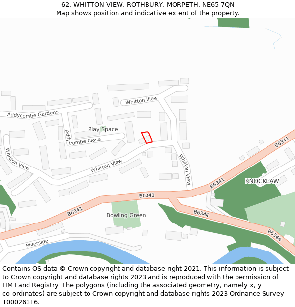 62, WHITTON VIEW, ROTHBURY, MORPETH, NE65 7QN: Location map and indicative extent of plot