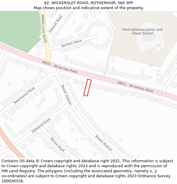 62, WICKERSLEY ROAD, ROTHERHAM, S60 3PP: Location map and indicative extent of plot