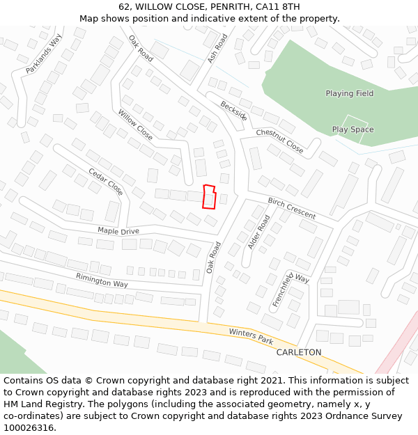 62, WILLOW CLOSE, PENRITH, CA11 8TH: Location map and indicative extent of plot