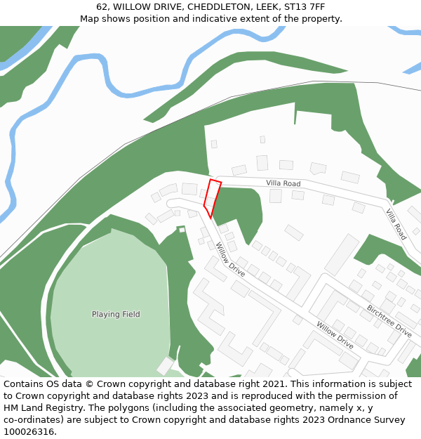 62, WILLOW DRIVE, CHEDDLETON, LEEK, ST13 7FF: Location map and indicative extent of plot