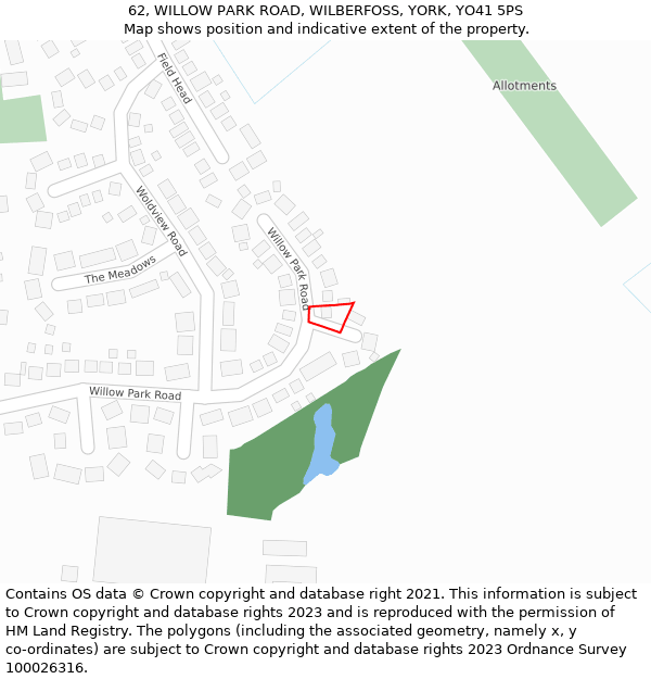 62, WILLOW PARK ROAD, WILBERFOSS, YORK, YO41 5PS: Location map and indicative extent of plot