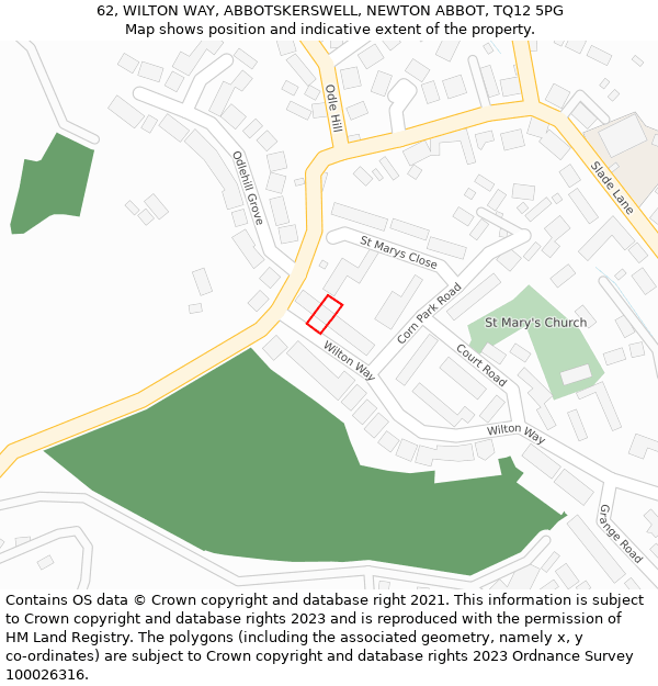 62, WILTON WAY, ABBOTSKERSWELL, NEWTON ABBOT, TQ12 5PG: Location map and indicative extent of plot