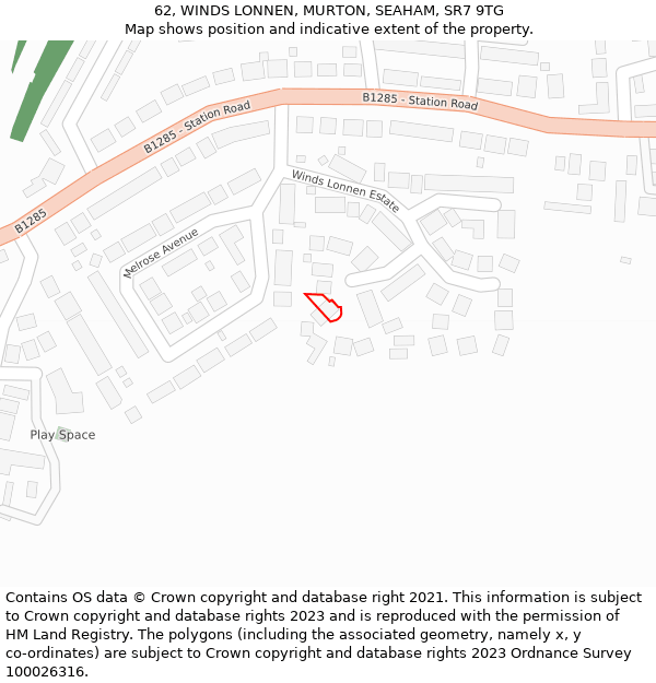 62, WINDS LONNEN, MURTON, SEAHAM, SR7 9TG: Location map and indicative extent of plot