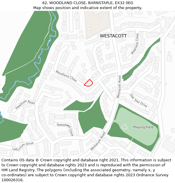 62, WOODLAND CLOSE, BARNSTAPLE, EX32 0EG: Location map and indicative extent of plot