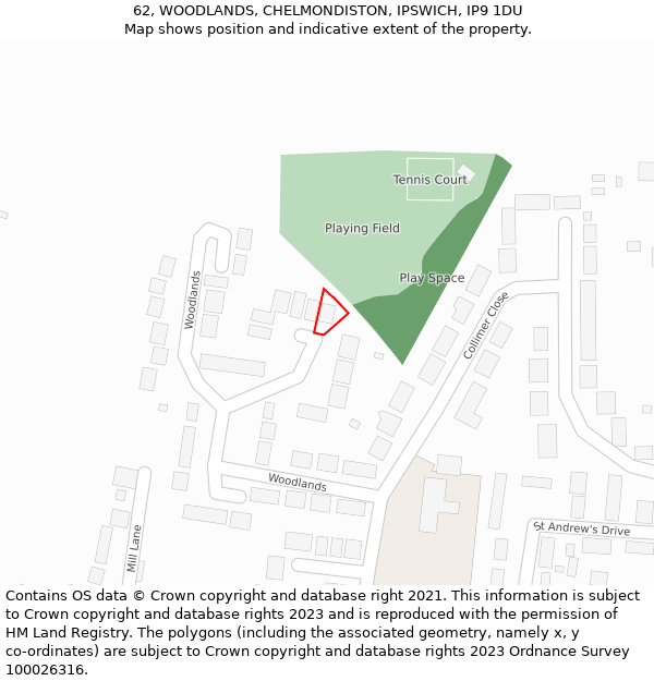 62, WOODLANDS, CHELMONDISTON, IPSWICH, IP9 1DU: Location map and indicative extent of plot