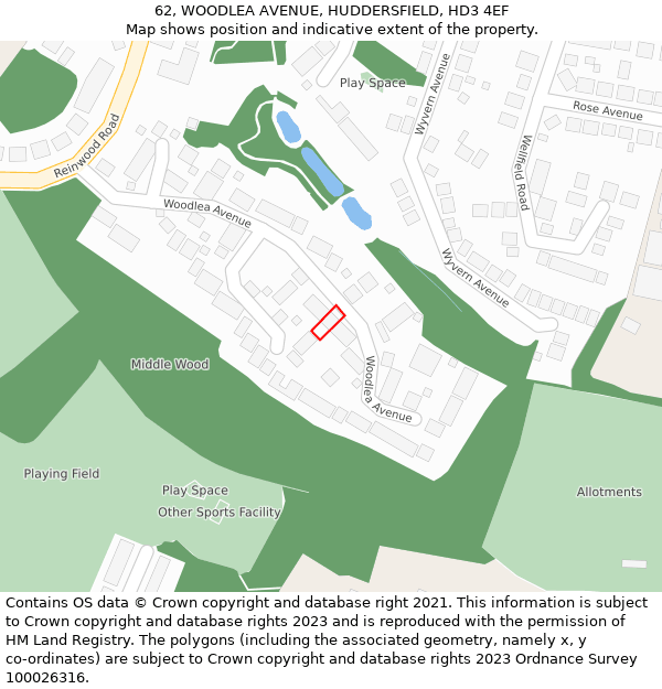 62, WOODLEA AVENUE, HUDDERSFIELD, HD3 4EF: Location map and indicative extent of plot