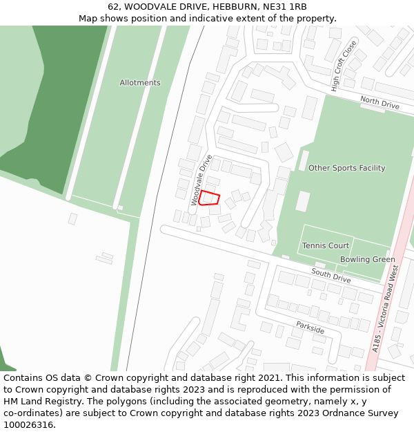 62, WOODVALE DRIVE, HEBBURN, NE31 1RB: Location map and indicative extent of plot