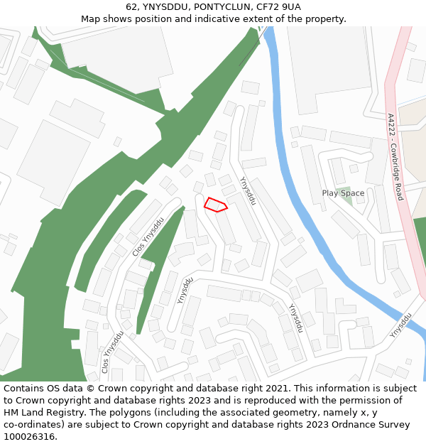 62, YNYSDDU, PONTYCLUN, CF72 9UA: Location map and indicative extent of plot