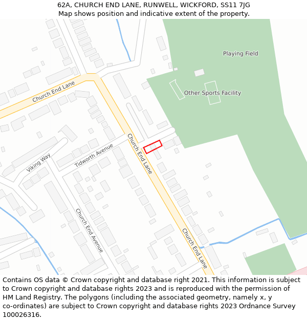 62A, CHURCH END LANE, RUNWELL, WICKFORD, SS11 7JG: Location map and indicative extent of plot