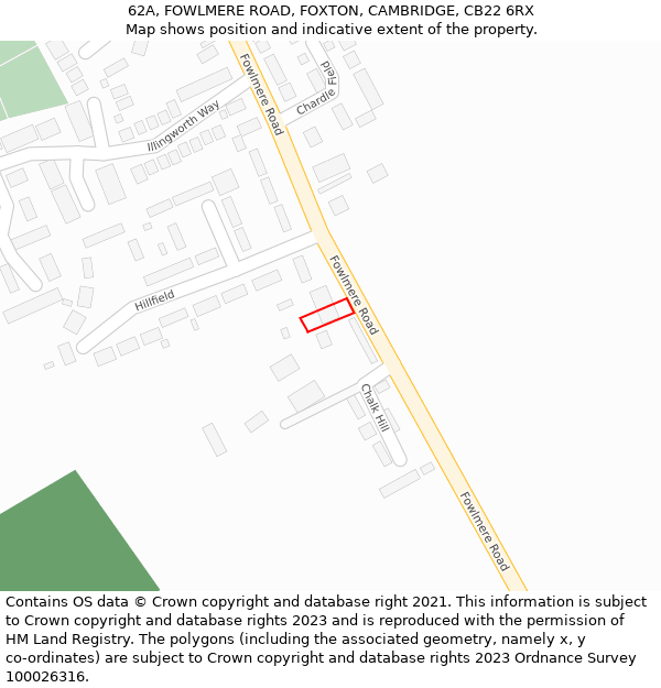 62A, FOWLMERE ROAD, FOXTON, CAMBRIDGE, CB22 6RX: Location map and indicative extent of plot