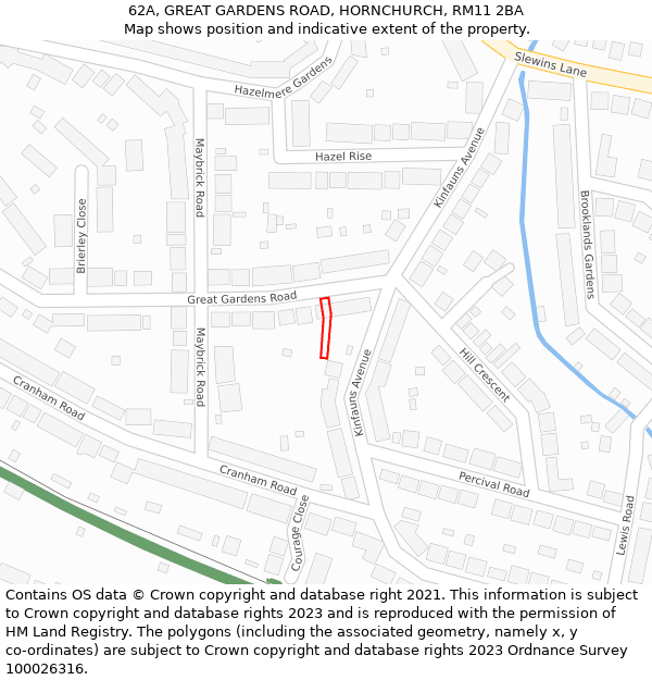 62A, GREAT GARDENS ROAD, HORNCHURCH, RM11 2BA: Location map and indicative extent of plot