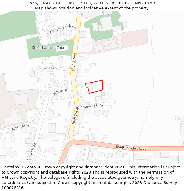 62A, HIGH STREET, IRCHESTER, WELLINGBOROUGH, NN29 7AB: Location map and indicative extent of plot