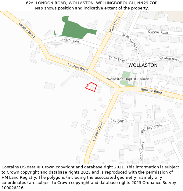 62A, LONDON ROAD, WOLLASTON, WELLINGBOROUGH, NN29 7QP: Location map and indicative extent of plot