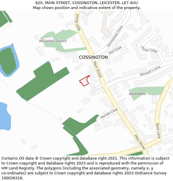 62A, MAIN STREET, COSSINGTON, LEICESTER, LE7 4UU: Location map and indicative extent of plot