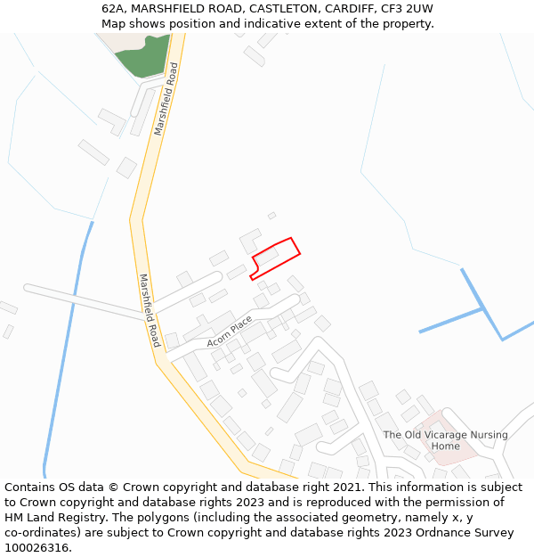 62A, MARSHFIELD ROAD, CASTLETON, CARDIFF, CF3 2UW: Location map and indicative extent of plot
