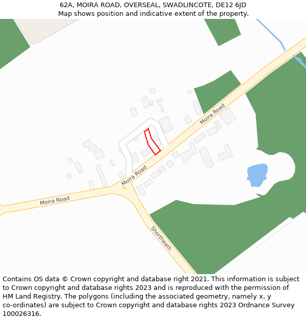 62A, MOIRA ROAD, OVERSEAL, SWADLINCOTE, DE12 6JD: Location map and indicative extent of plot