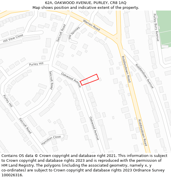 62A, OAKWOOD AVENUE, PURLEY, CR8 1AQ: Location map and indicative extent of plot