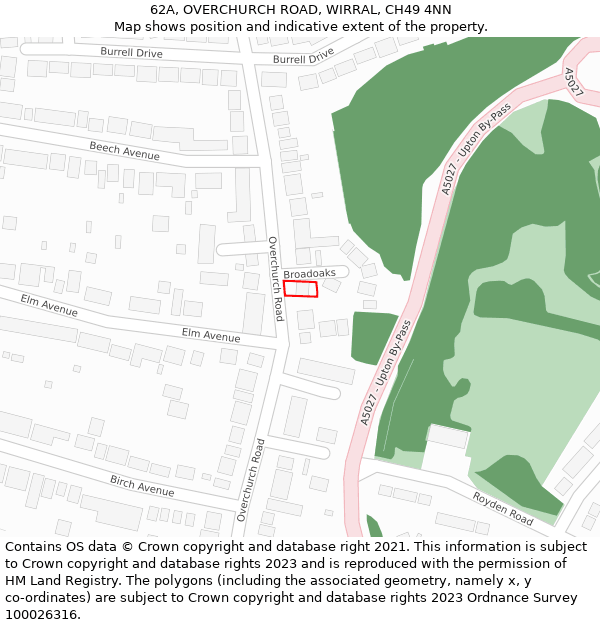 62A, OVERCHURCH ROAD, WIRRAL, CH49 4NN: Location map and indicative extent of plot