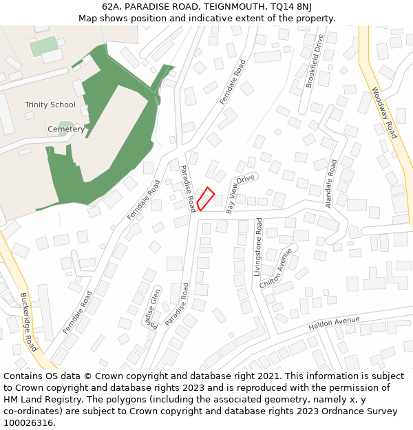 62A, PARADISE ROAD, TEIGNMOUTH, TQ14 8NJ: Location map and indicative extent of plot