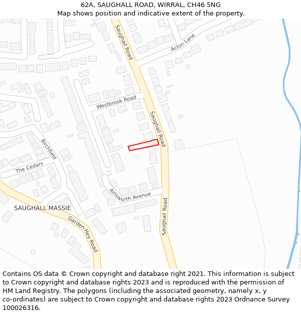 62A, SAUGHALL ROAD, WIRRAL, CH46 5NG: Location map and indicative extent of plot