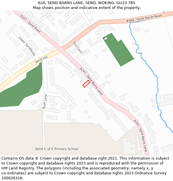 62A, SEND BARNS LANE, SEND, WOKING, GU23 7BS: Location map and indicative extent of plot