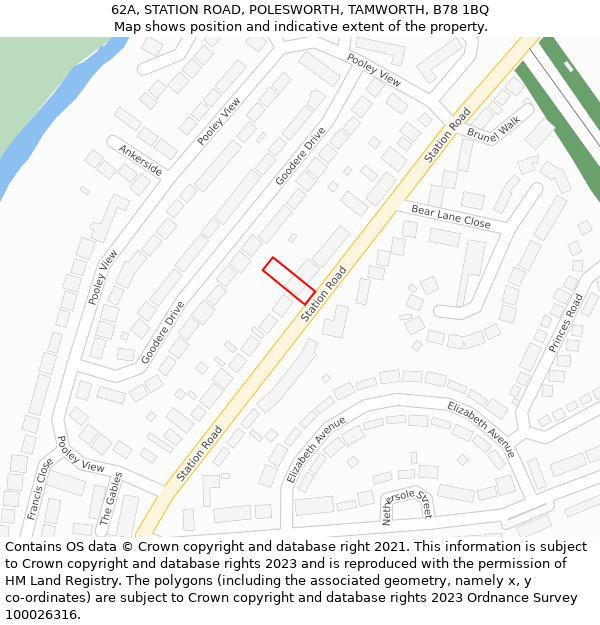 62A, STATION ROAD, POLESWORTH, TAMWORTH, B78 1BQ: Location map and indicative extent of plot