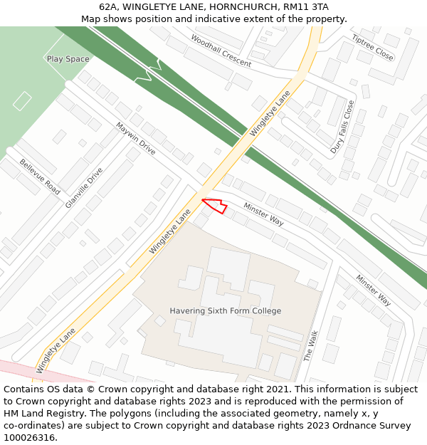 62A, WINGLETYE LANE, HORNCHURCH, RM11 3TA: Location map and indicative extent of plot