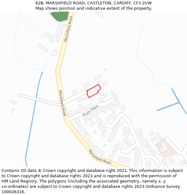 62B, MARSHFIELD ROAD, CASTLETON, CARDIFF, CF3 2UW: Location map and indicative extent of plot