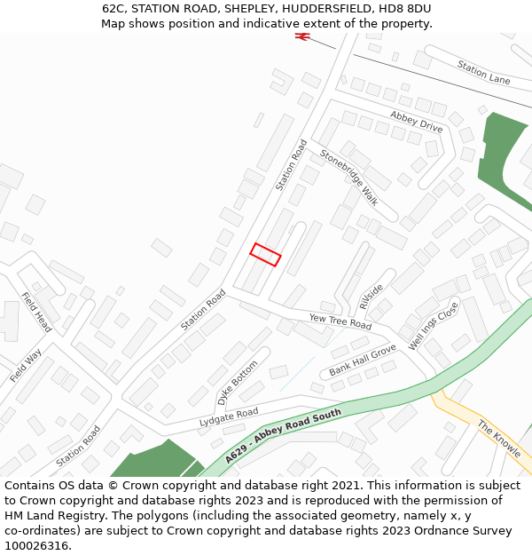 62C, STATION ROAD, SHEPLEY, HUDDERSFIELD, HD8 8DU: Location map and indicative extent of plot