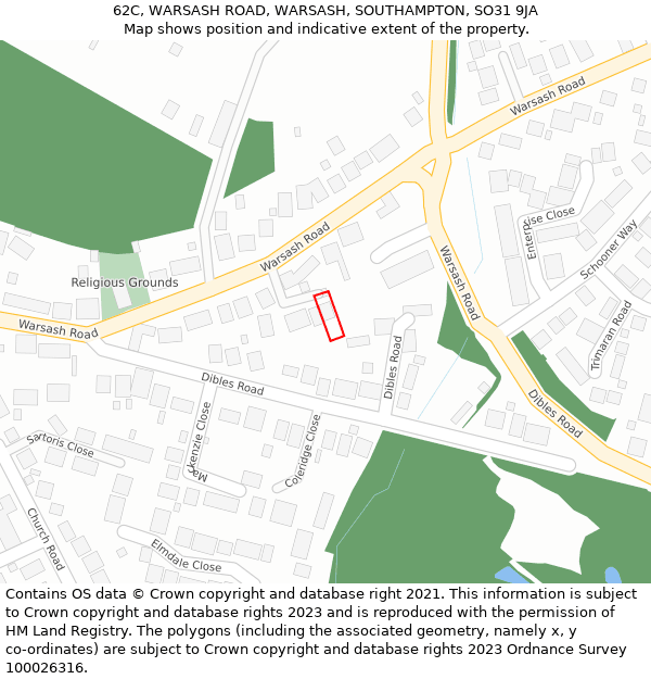 62C, WARSASH ROAD, WARSASH, SOUTHAMPTON, SO31 9JA: Location map and indicative extent of plot