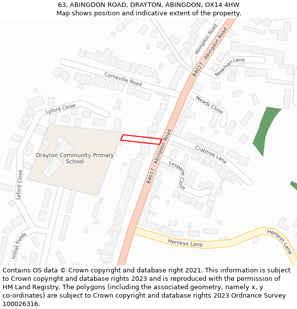 63, ABINGDON ROAD, DRAYTON, ABINGDON, OX14 4HW: Location map and indicative extent of plot