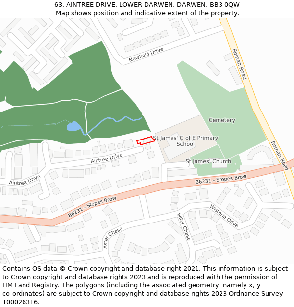 63, AINTREE DRIVE, LOWER DARWEN, DARWEN, BB3 0QW: Location map and indicative extent of plot