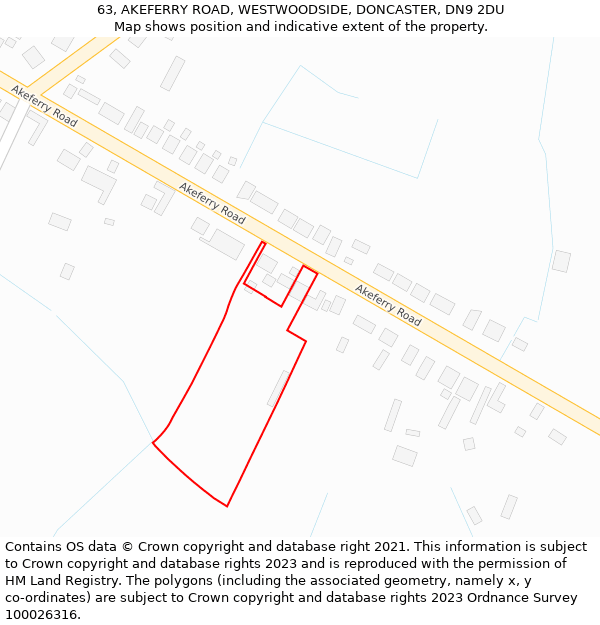 63, AKEFERRY ROAD, WESTWOODSIDE, DONCASTER, DN9 2DU: Location map and indicative extent of plot