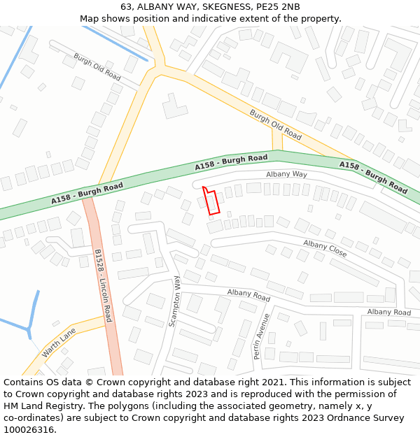 63, ALBANY WAY, SKEGNESS, PE25 2NB: Location map and indicative extent of plot