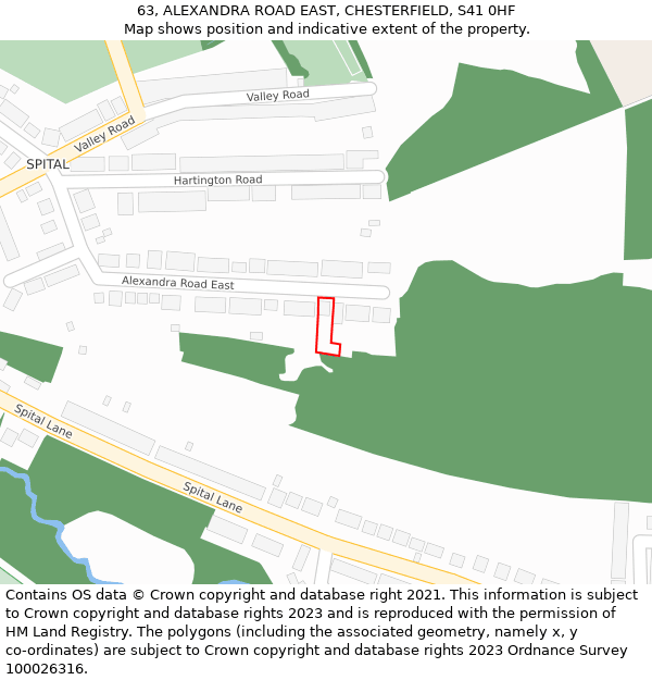 63, ALEXANDRA ROAD EAST, CHESTERFIELD, S41 0HF: Location map and indicative extent of plot