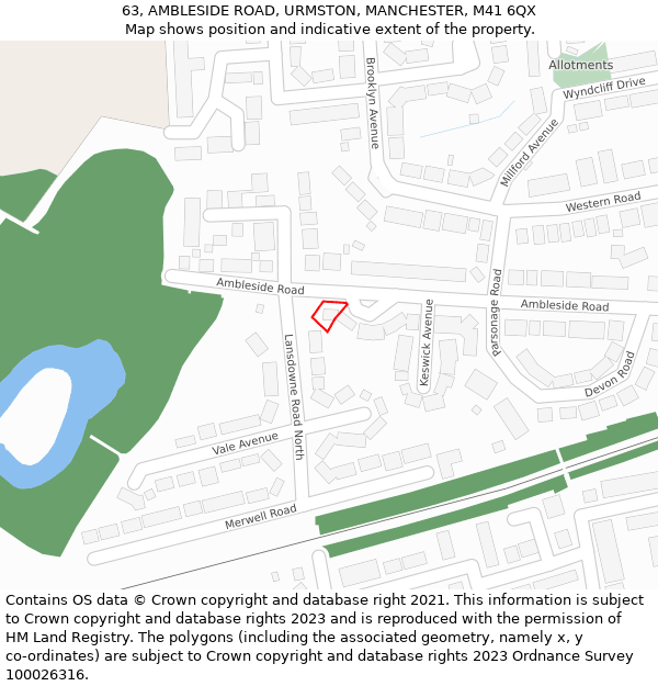 63, AMBLESIDE ROAD, URMSTON, MANCHESTER, M41 6QX: Location map and indicative extent of plot