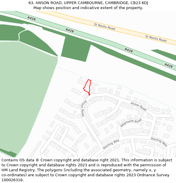 63, ANSON ROAD, UPPER CAMBOURNE, CAMBRIDGE, CB23 6DJ: Location map and indicative extent of plot