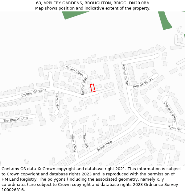 63, APPLEBY GARDENS, BROUGHTON, BRIGG, DN20 0BA: Location map and indicative extent of plot