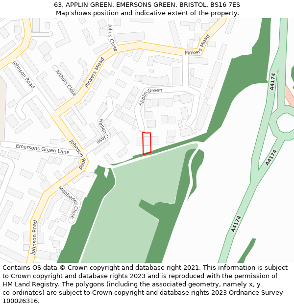 63, APPLIN GREEN, EMERSONS GREEN, BRISTOL, BS16 7ES: Location map and indicative extent of plot