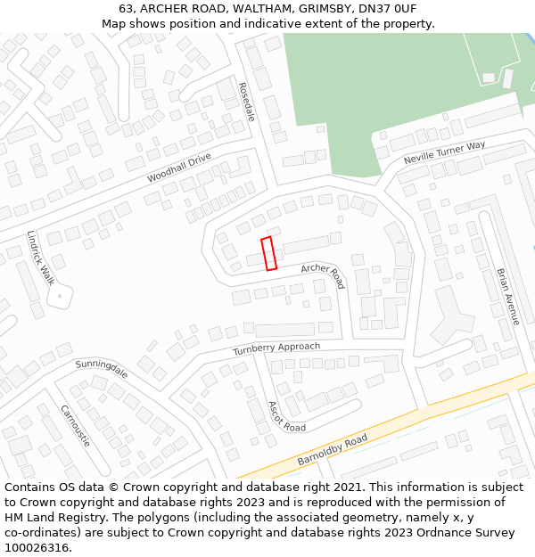 63, ARCHER ROAD, WALTHAM, GRIMSBY, DN37 0UF: Location map and indicative extent of plot