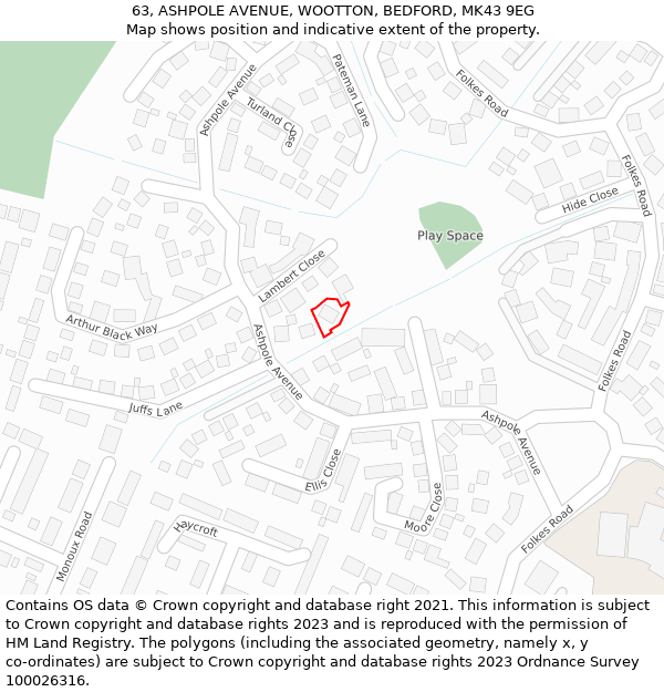 63, ASHPOLE AVENUE, WOOTTON, BEDFORD, MK43 9EG: Location map and indicative extent of plot